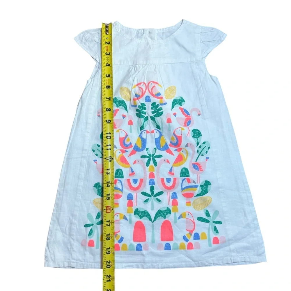 Gymboree Toddler Girls White Linen Blend Bird Print Short Sleeve Dress Size 3T